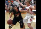 B/EV’s Crystal Pearson made a move against Osakis defender Brittany Sadlemeyer during the first half of play.