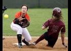 Senior second baseman Rakel Bryniarski covered the bag during a steal attempt by Royalton.
