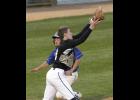 Junior catcher Noah Koltes hauled in the relay throw on a play at the plate in the game against Foley.
