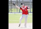 First baseman Tate Urman snagged a shallow pop fly during last Tuesday’s game against Sauk Centre.