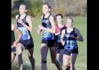Claire Liebsch (L), Natalie Minke (M), and Kaitlyn Proell (R) ran as a pack and finished as the top three LPGE varsity girls runners at Sauk Centre.