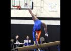 Emily Leroux performed her beam routine during last Friday’s meet. The sophomore placed fourth on the beam and all-around at the event.