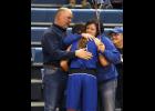 The Thunder called a timeout to celebrate after Maddie Zastrow reached her milestone. The senior met her parents, Joe and Judy, in the stands for hugs to celebrate the accomplishment.