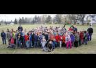 The large group of kids who turned out for the final soccer class on Oct. 27 posed for a photo before beginning the class.