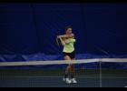 Thunder senior Abby Ecker returned a serve during her opening match of the Class 1A state tournament last Thursday morning.
