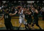 Senior guard Claire Liebsch went up for a tough shot during the Thunder’s loss against Holdingford.