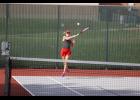 Bella Weisser returned a volley in second singles action for the Streaks against St. John’s Prep.