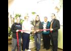 Long Prairie Chamber of Commerce Manager LuAnn Thomas-Brunkhorst, Deb Lambrecht, Holly Merten and Chamber members Denita Wisniewski and Henry Rodriguez welcomed Up-Sa Daisy.